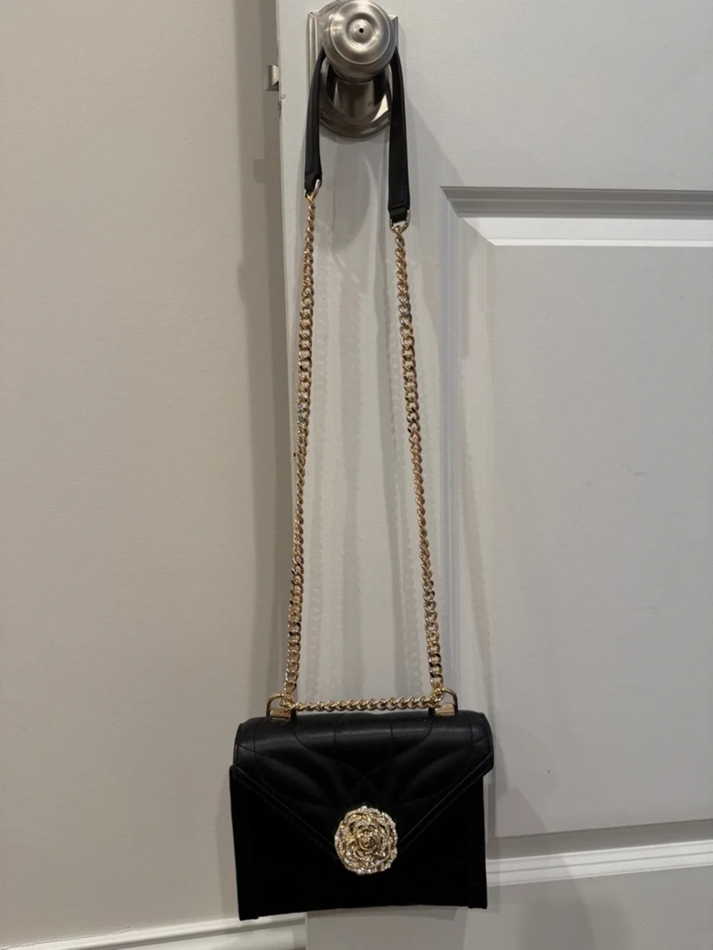 Michael Kors Black Quilted Crossbody with Gold Chain and Floral Medallion - Picture 1 of 10
